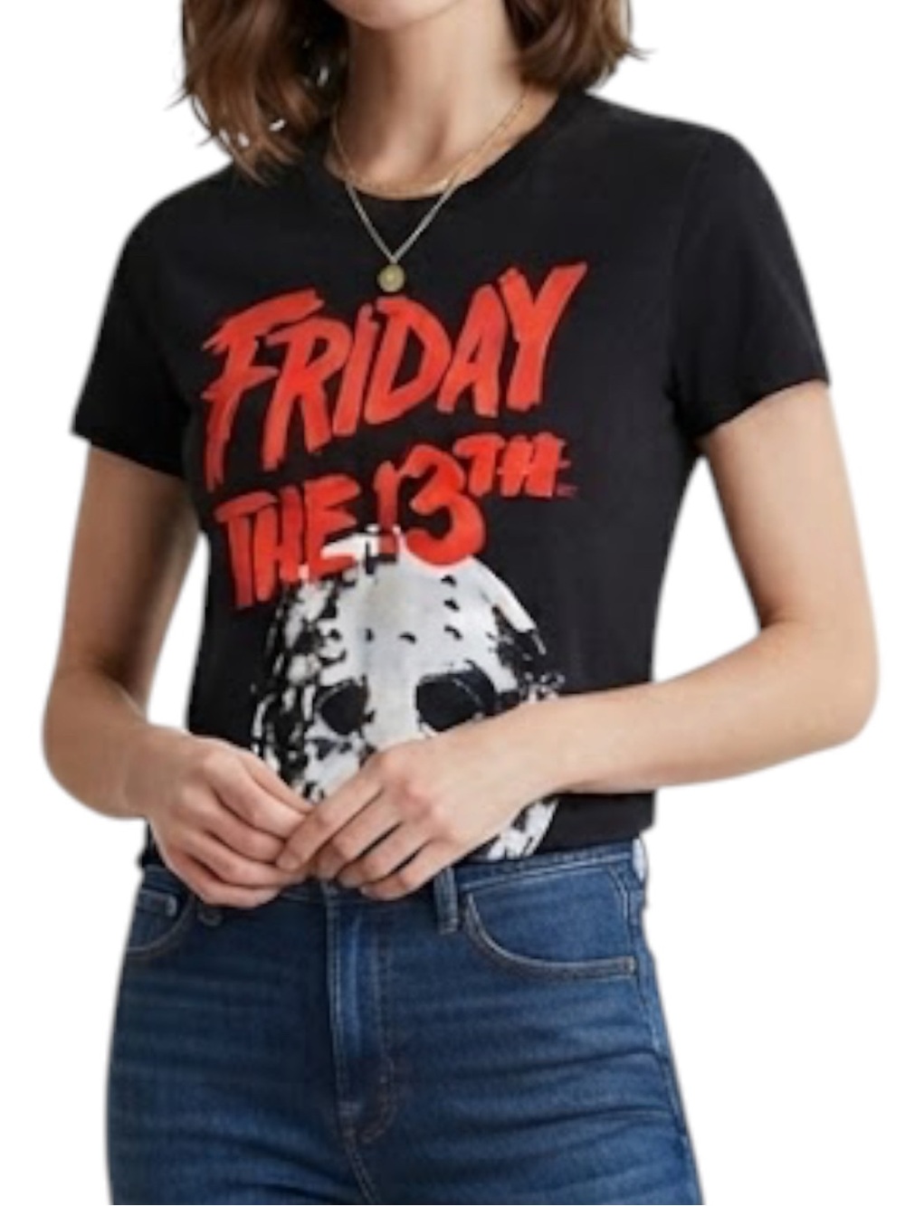FRIDAY THE 13TH Jason Voorhees Graphic Tee Black Cap Sleeve S Y2K Indie Sleeze